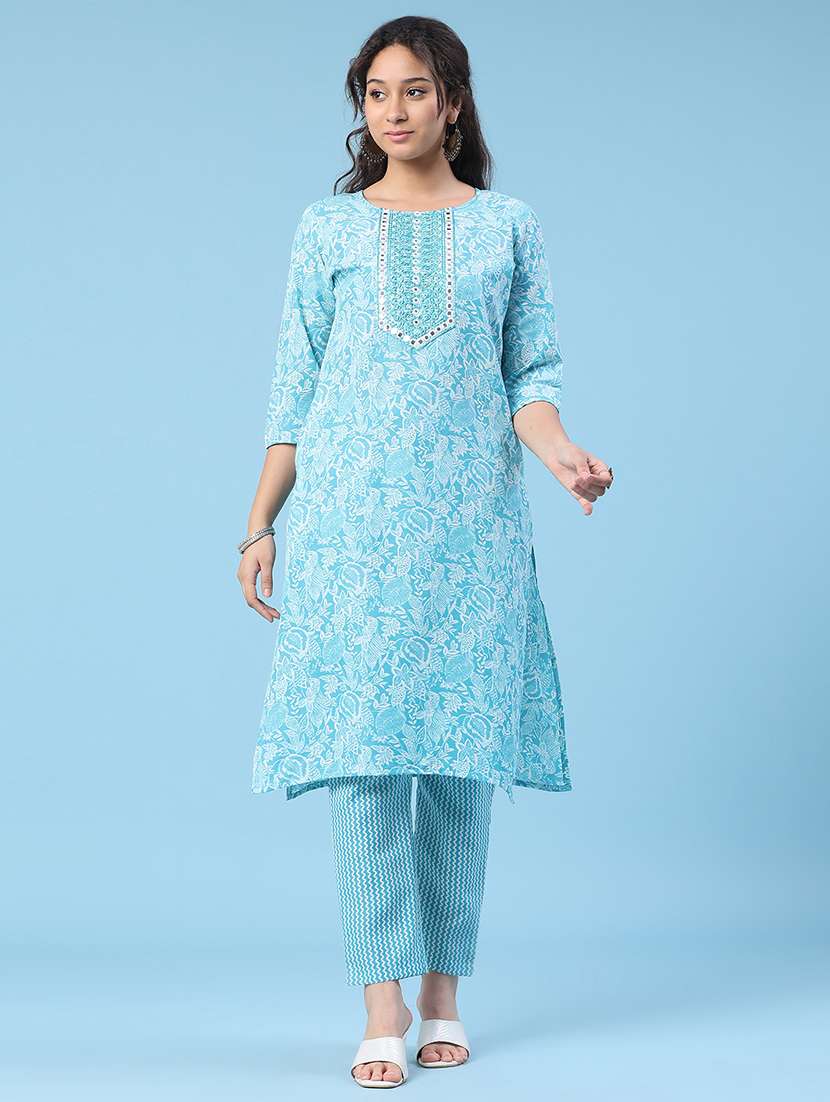 women printed three quarter sleeve kurta pant with dupatta set - 22399580 -  Standard Image - 2