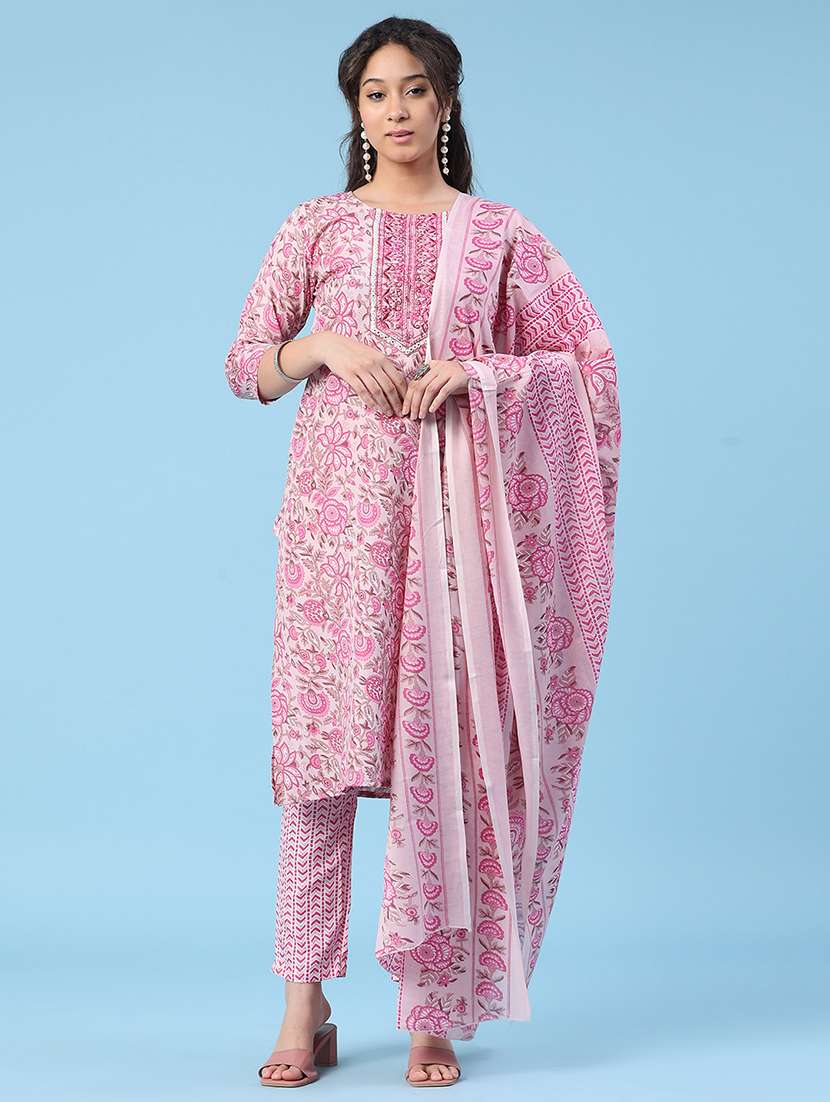 women printed three quarter sleeve kurta pant with dupatta set - 22399581 -  Standard Image - 2
