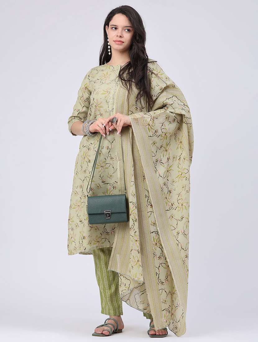 women printed three quarter sleeve kurta pant with dupatta set - 22399585 -  Standard Image - 2