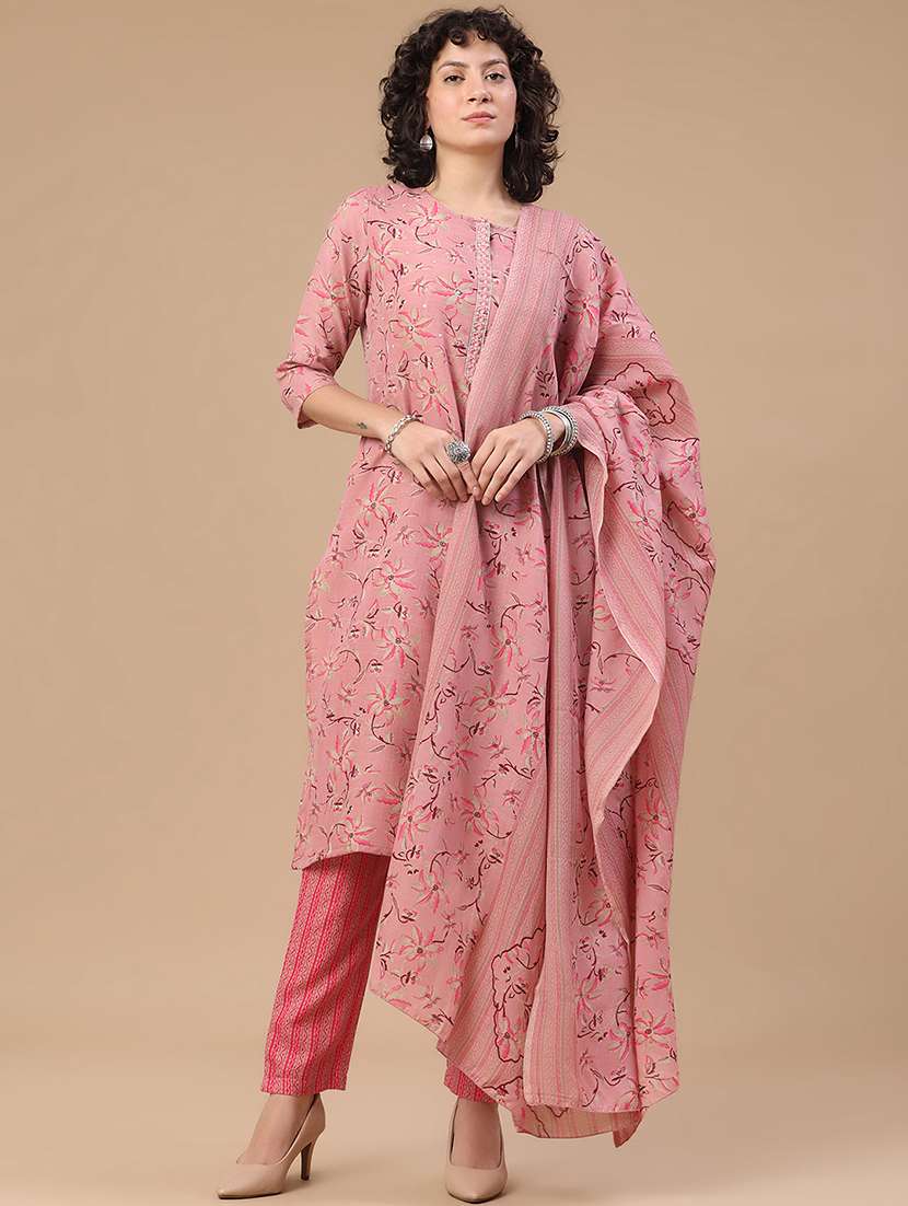 women printed three quarter sleeve kurta pant with dupatta set - 22399586 -  Standard Image - 2