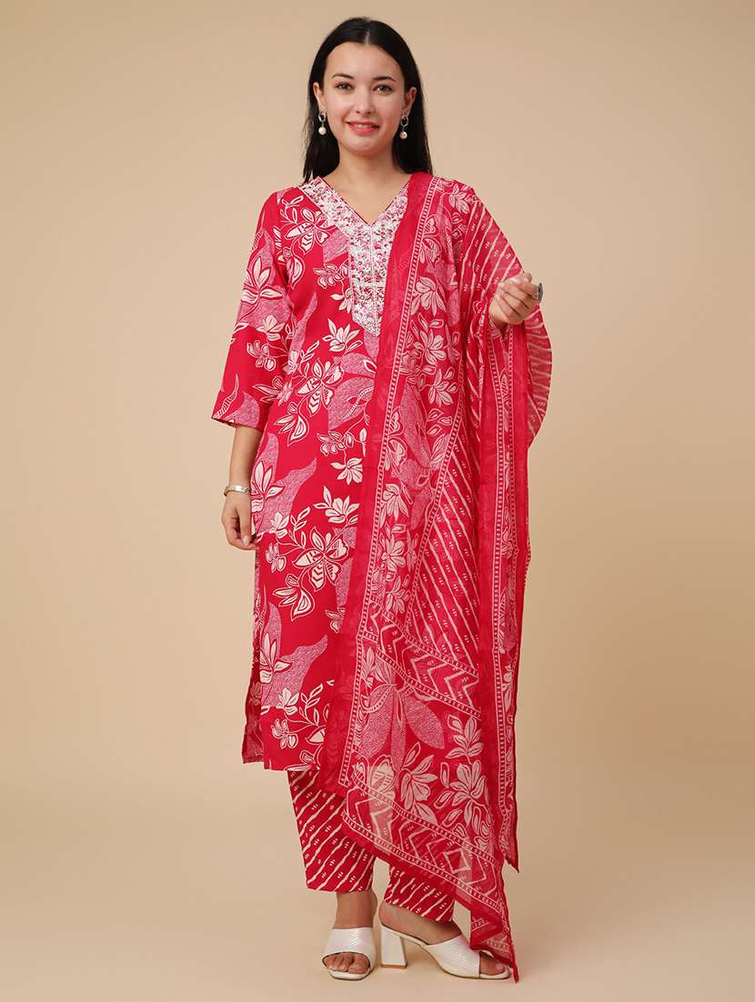 red cotton kurta dupatta  set - 22399590 -  Standard Image - 2