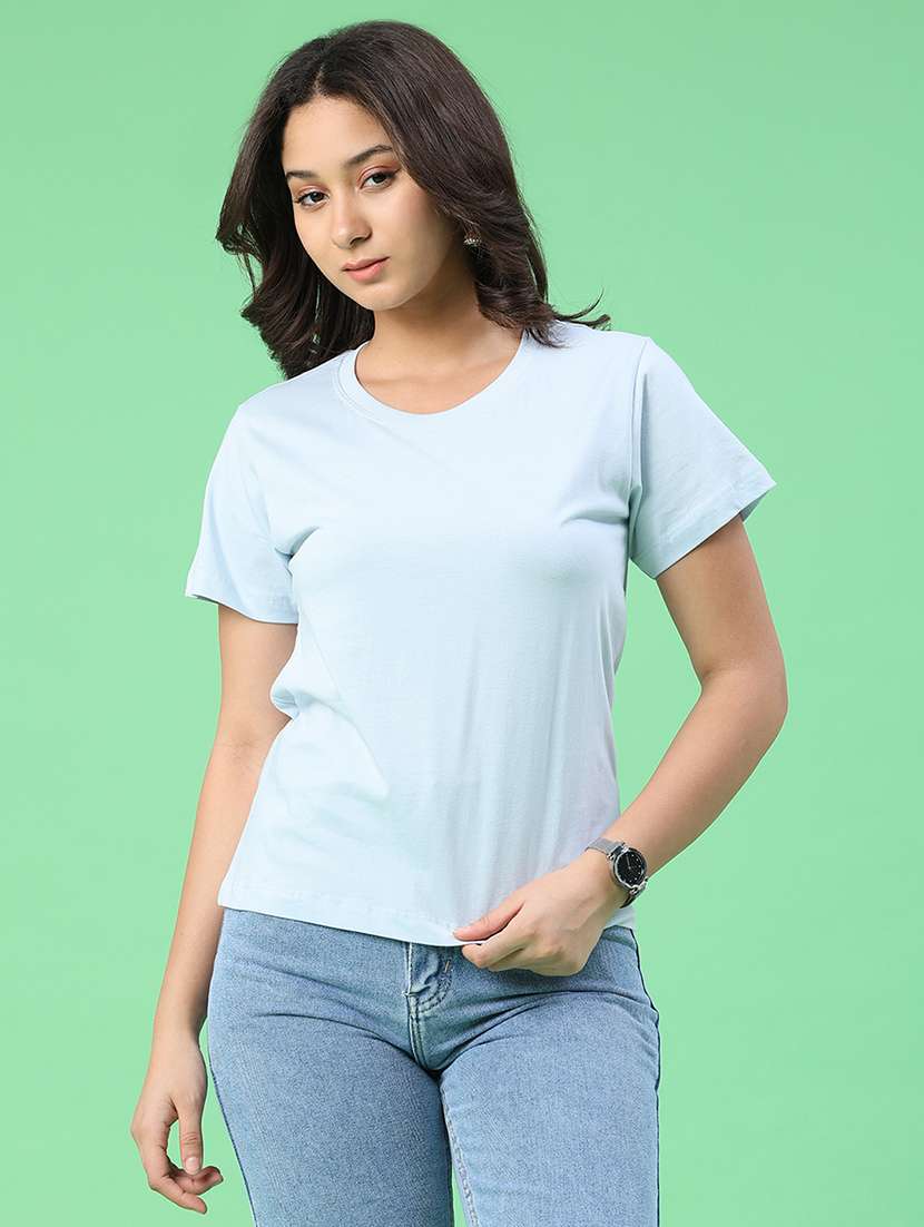 women solid round neck short sleeves t-shirt - 22399664 -  Standard Image - 2