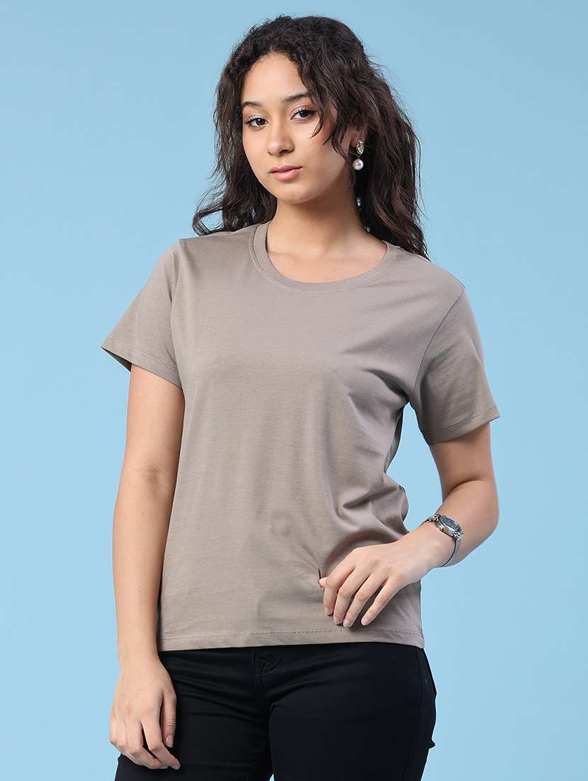 women solid round neck short sleeves t-shirt - 22399665 -  Standard Image - 2