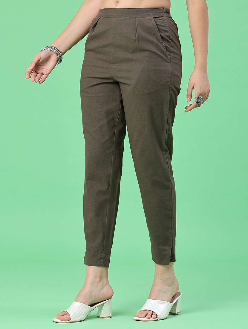 women solid mid rise tapered pant - 22399728 -  Standard Image - 2
