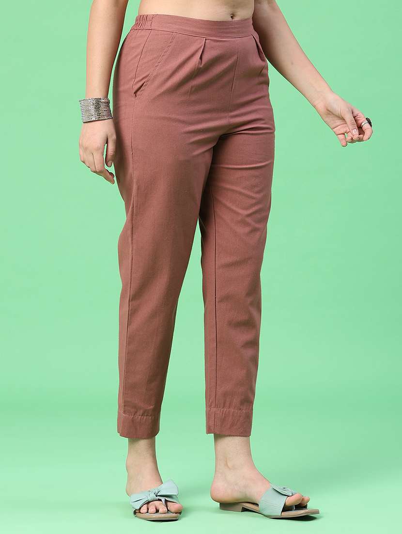 women solid mid rise tapered pant - 22399734 -  Standard Image - 2