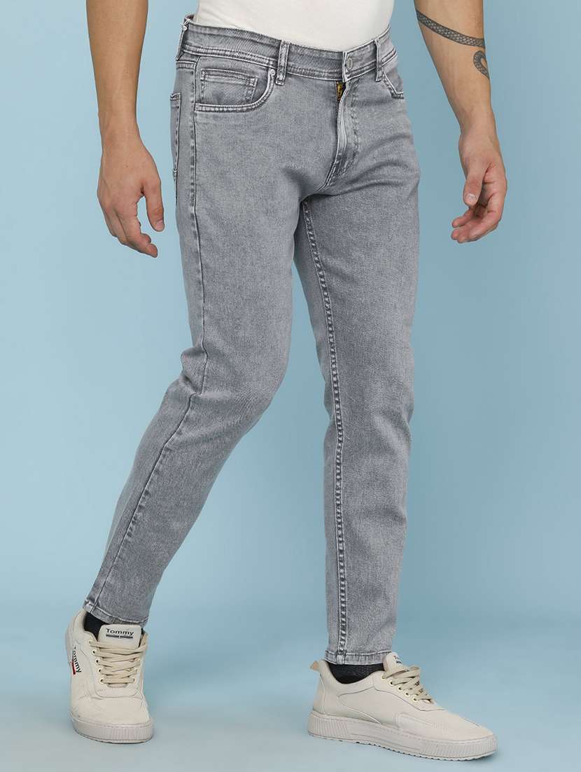 men plain mid rise full length slim fit jeans - 22399842 -  Standard Image - 2