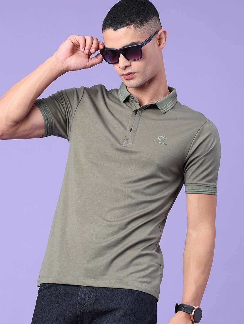 men solid short sleeve slim fit polo t-shirt