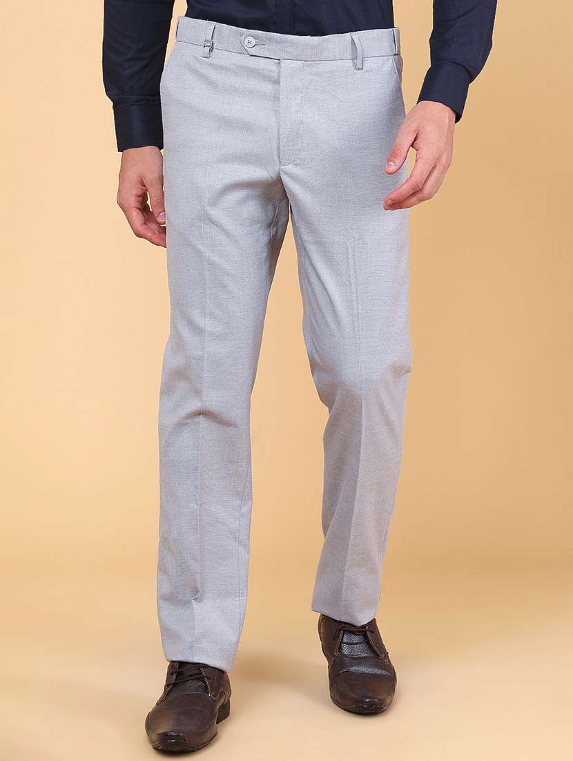 men solid mid rise regular fit trouser