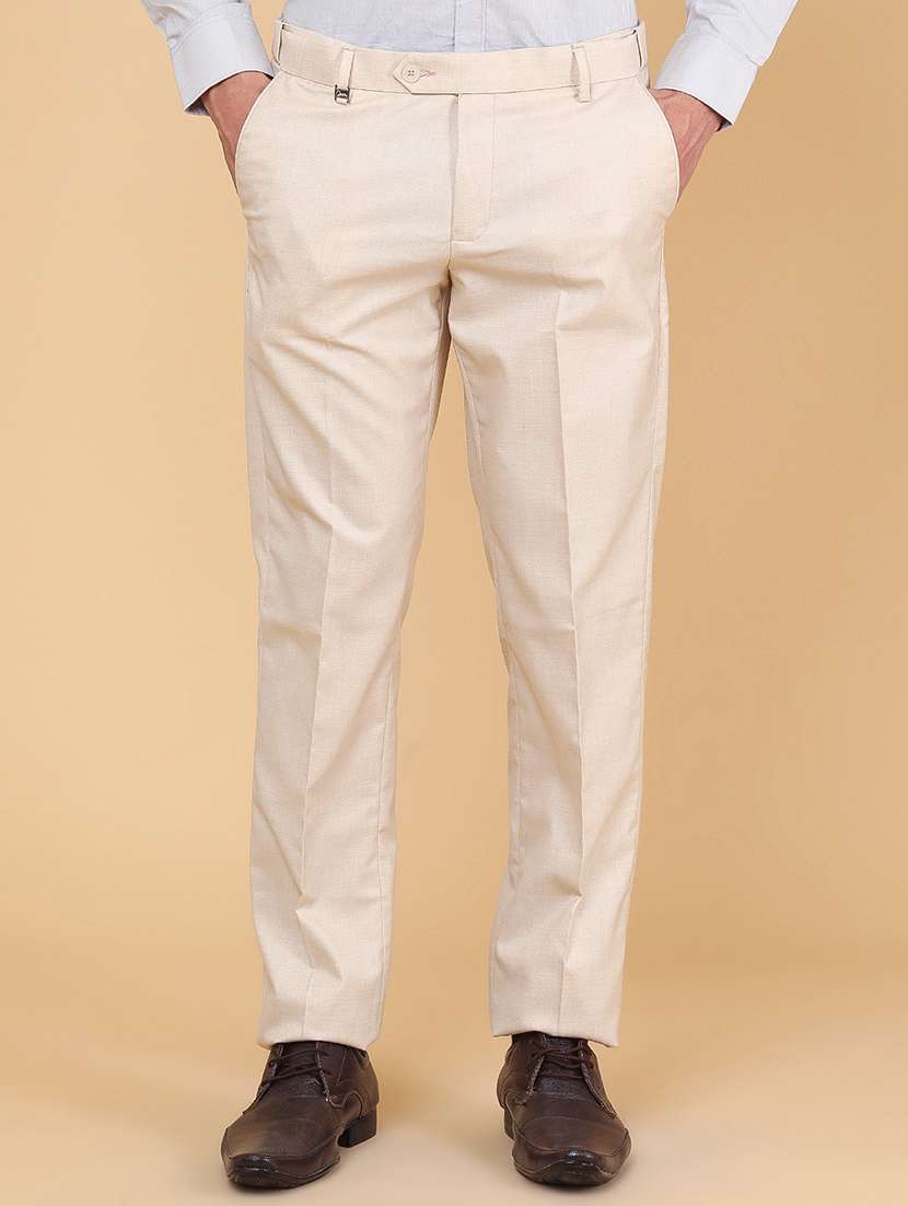 men solid mid rise regular fit trouser