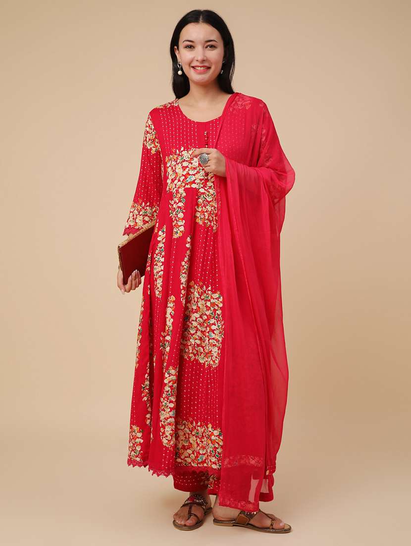 red rayon kurta pant  set - 22400537 -  Standard Image - 2