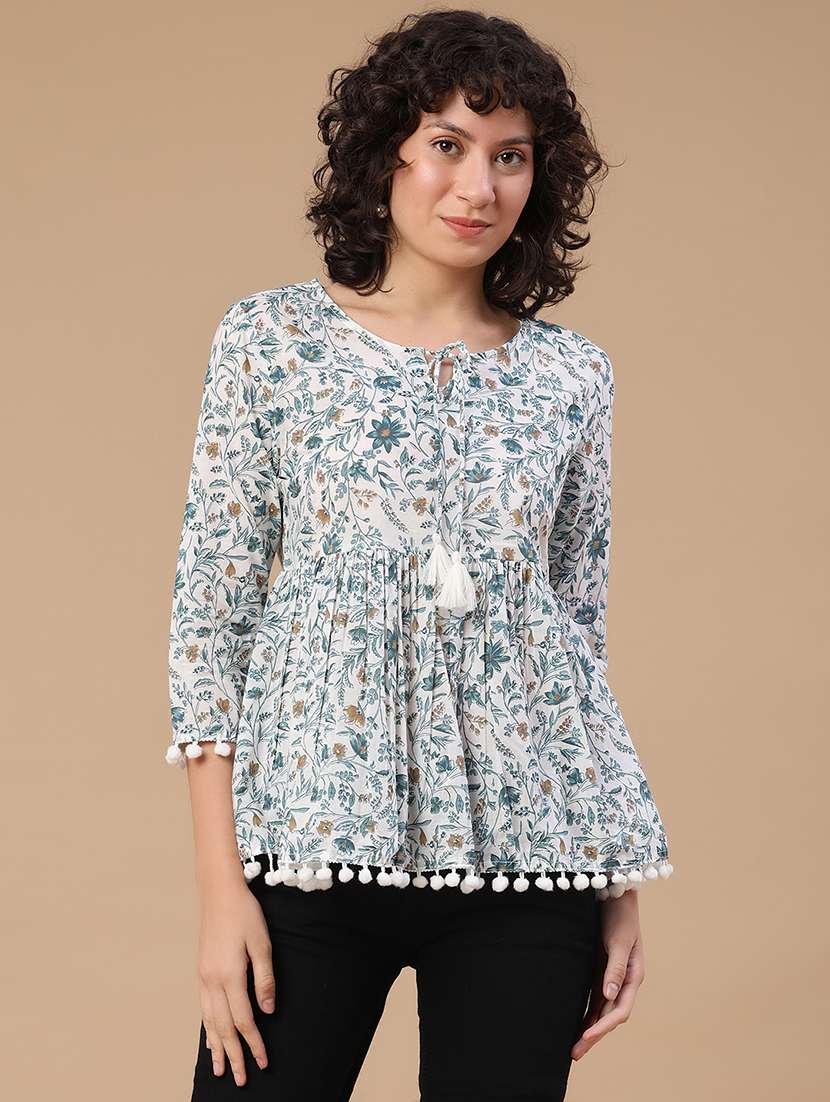 women printed three quarter sleeves a-line top - 22400558 -  Standard Image - 2