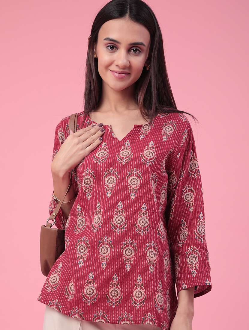 women printed three quarter sleeves a-line kurti - 22400560 -  Standard Image - 2