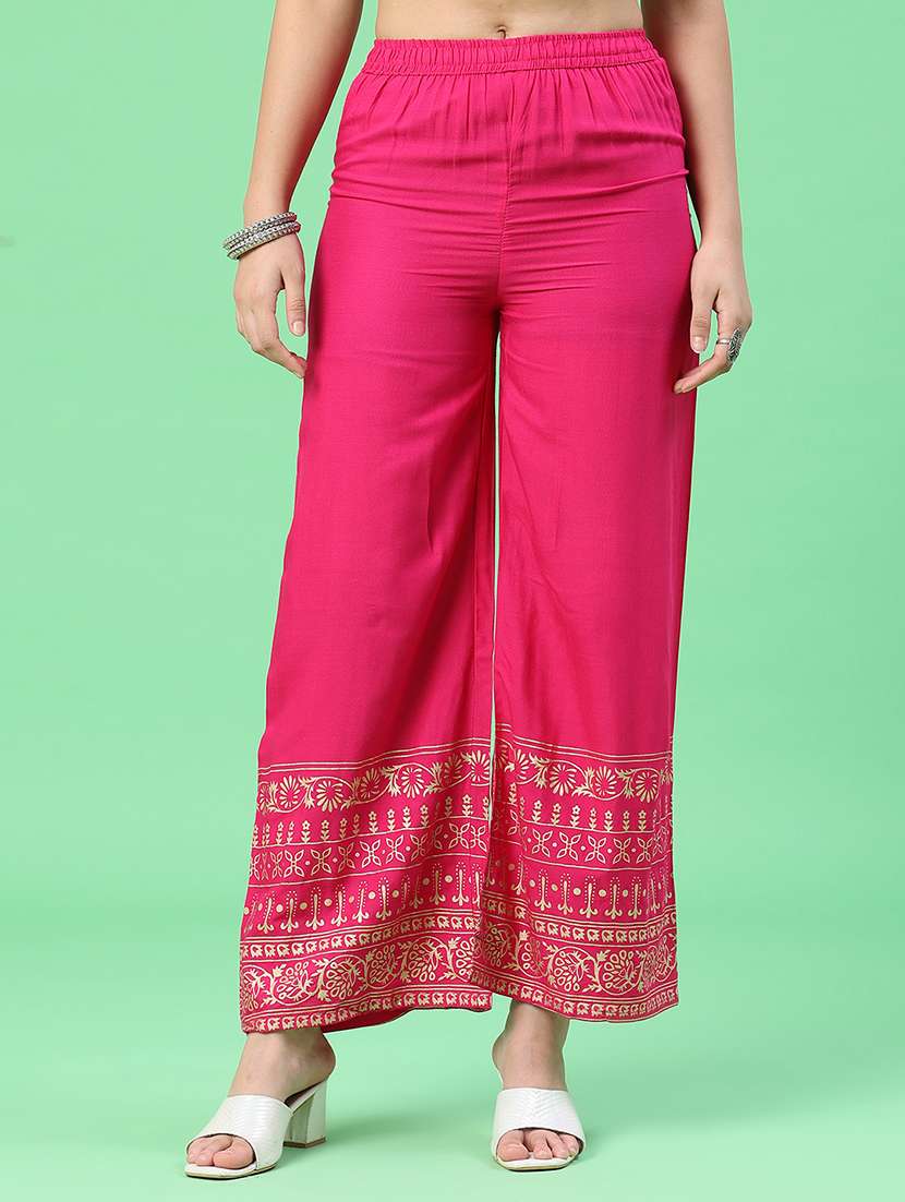 women printed mid rise straight palazzo