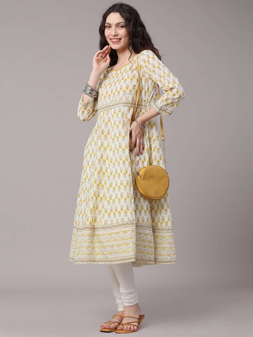 women printed three quarter sleeves flared kurta - 22400662 -  Standard Image - 2
