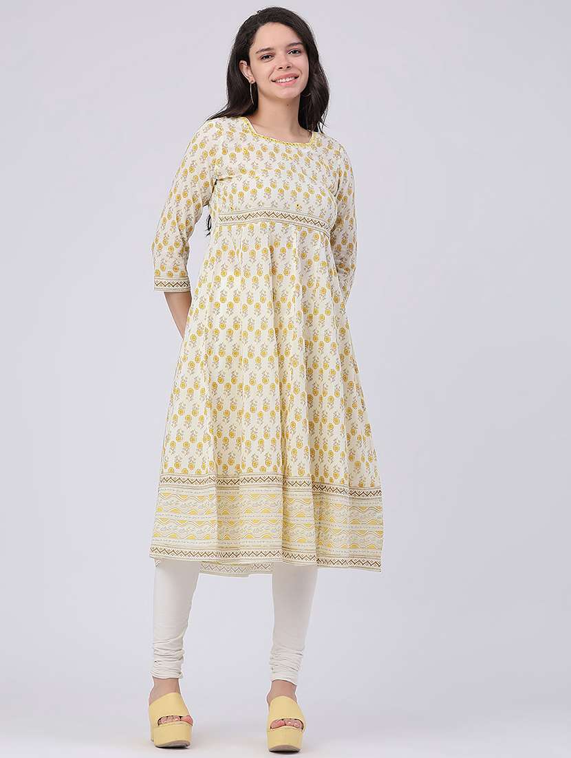 Women Printed Three Quarter Sleeves Flared Kurta - 22400663 -  Standard Image - 2