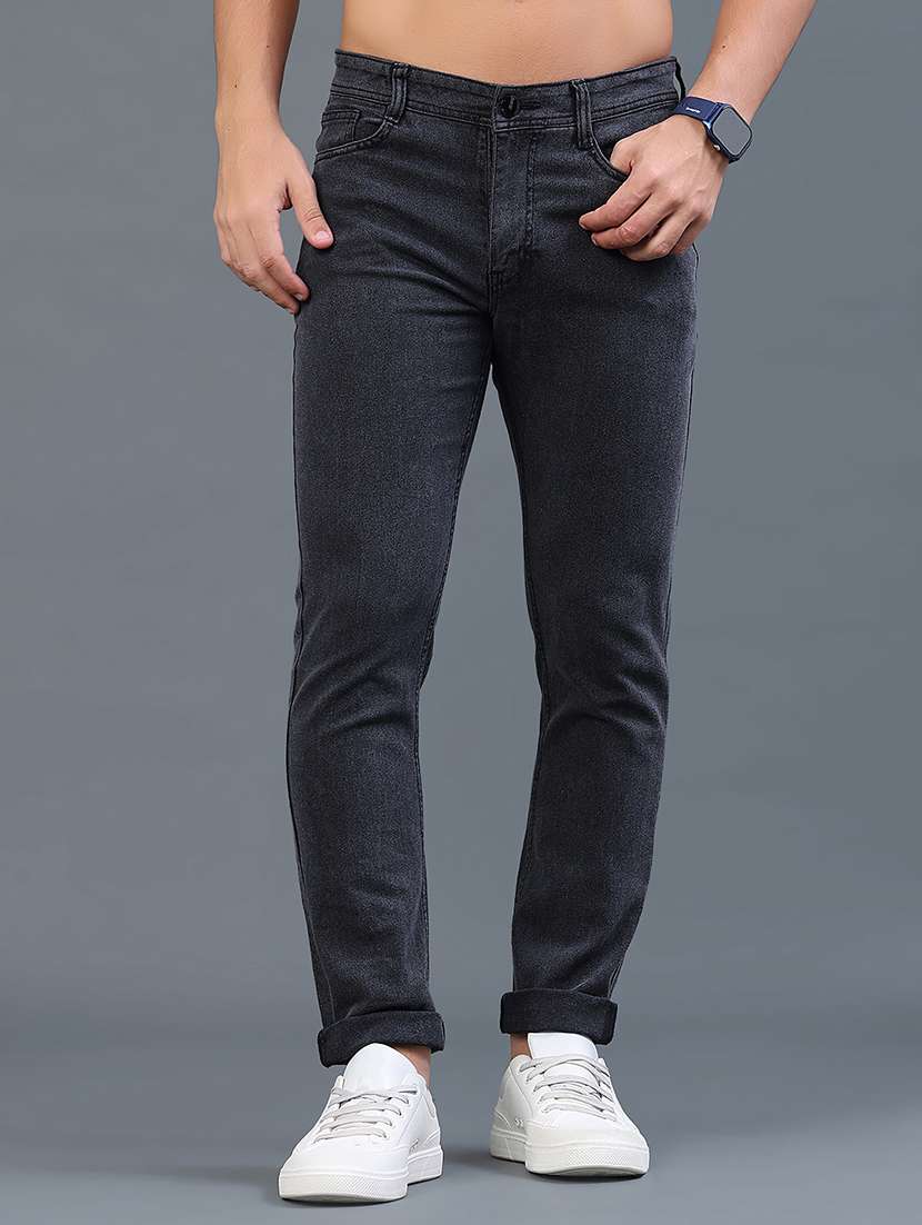 men plain mid rise full length slim fit jeans