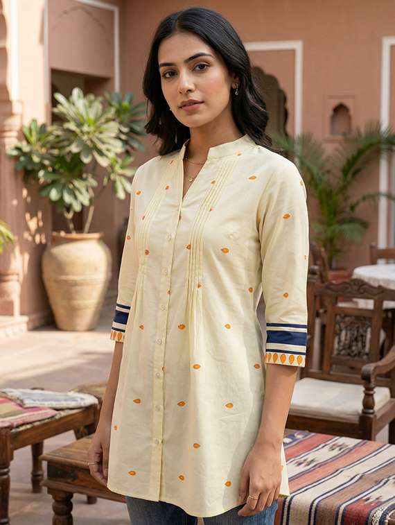 women printed three quarter sleeve straight kurti - 22400953 -  Standard Image - 2