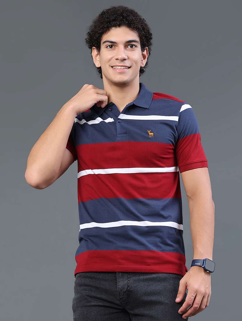 men striped short sleeve slim fit polo t-shirt - 22401191 -  Standard Image - 2