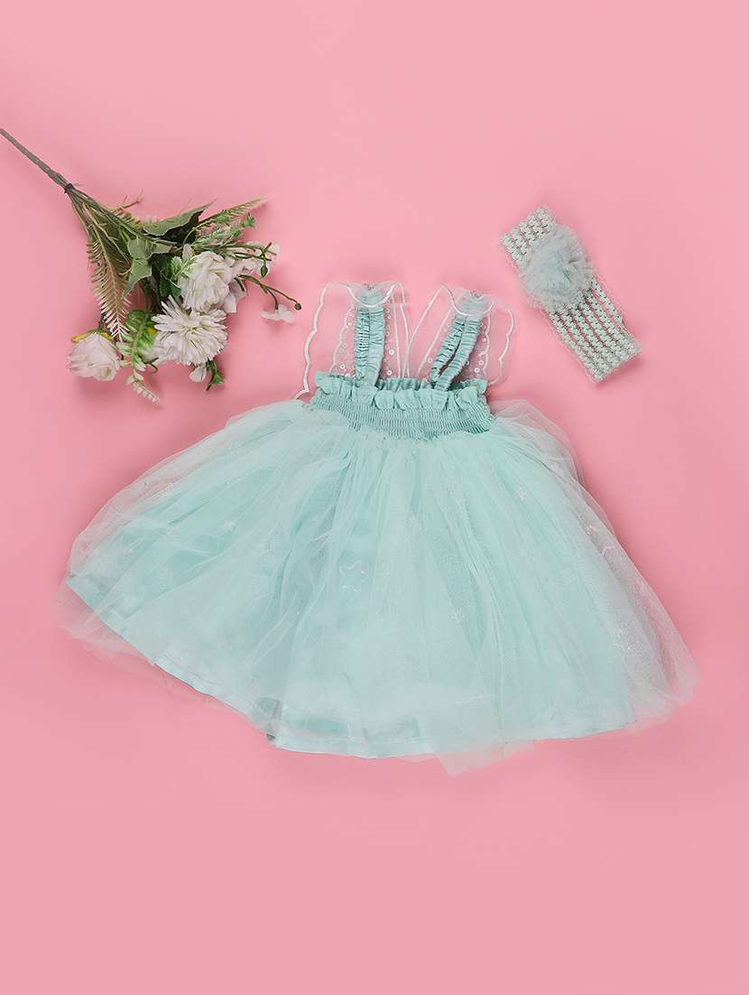 girls sequined cap sleeves fit and flare frock - 22401283 -  Standard Image - 2