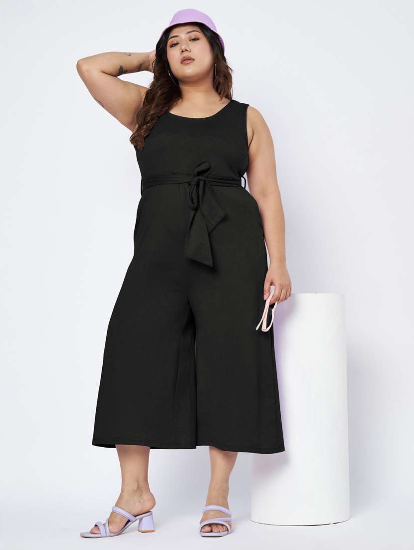 women solid sleeveless calf length jumpsuit