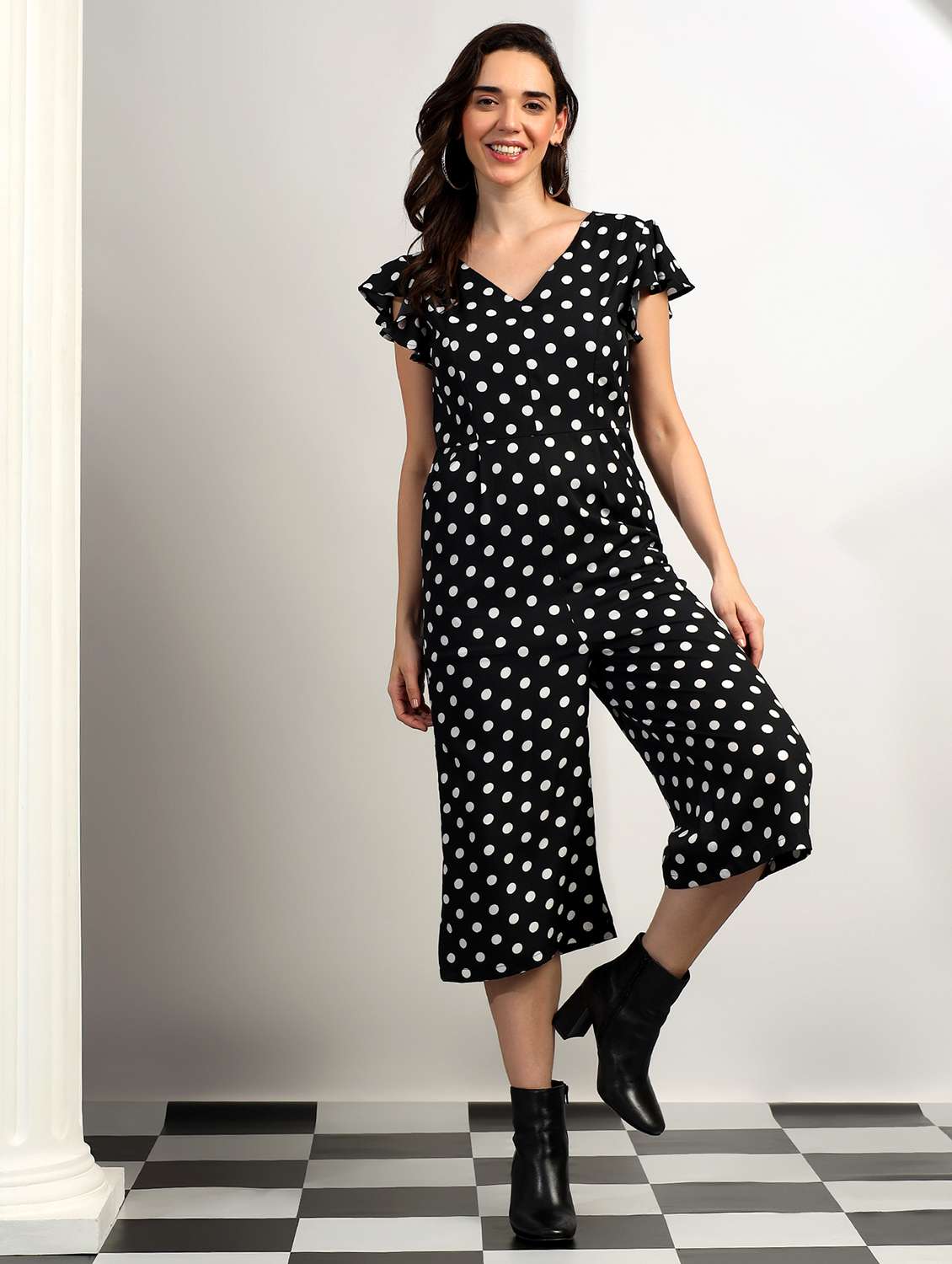 women printed short sleeves three fourth jumpsuit