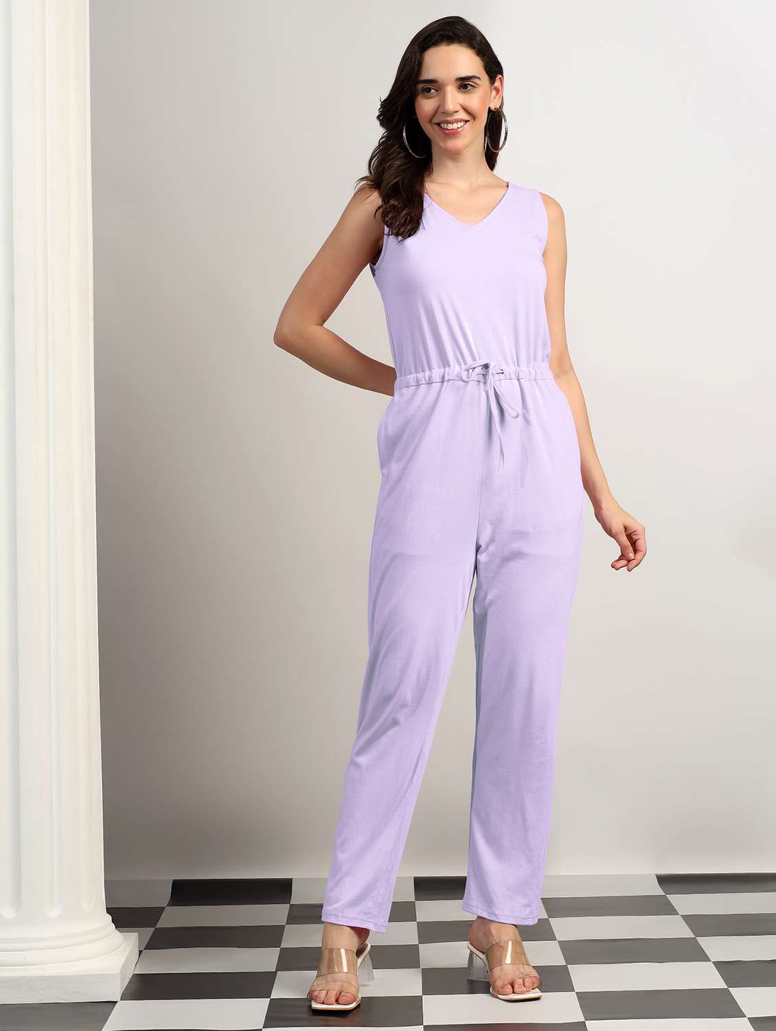 Women Solid Sleeveless Full Leg Jumpsuit - 22401418 -  Standard Image - 2