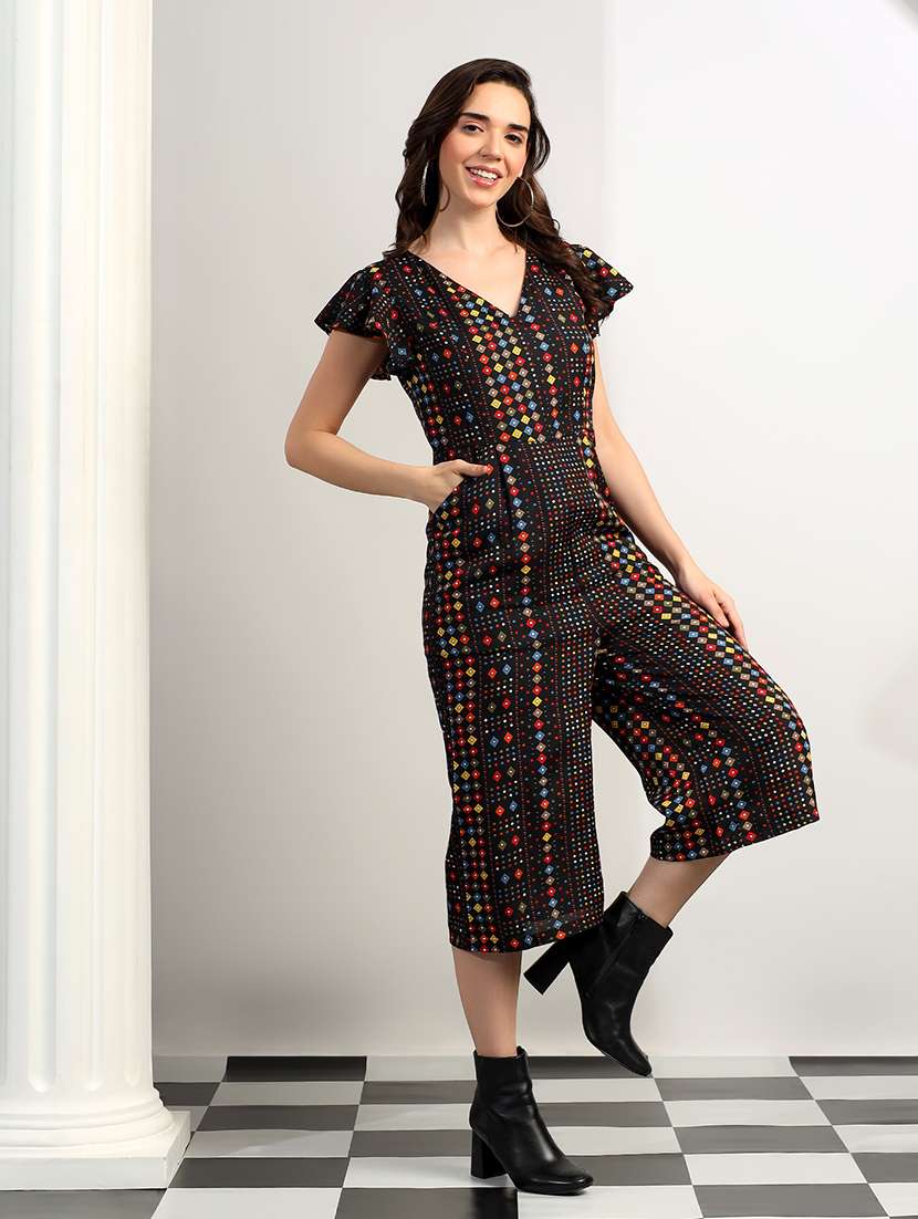 Women Printed Short Sleeves Knee Length Jumpsuit - 22401432 -  Standard Image - 2