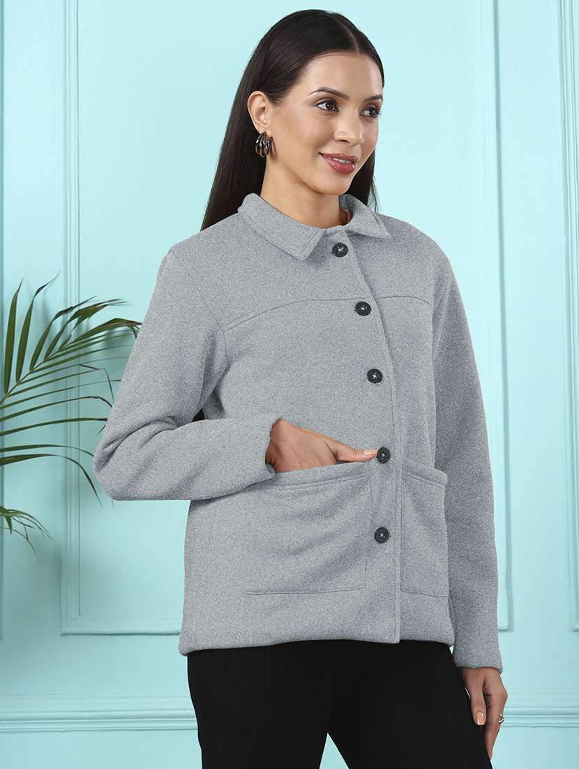 Women Solid Long Sleeves Regular Coat - 22401469 -  Standard Image - 2