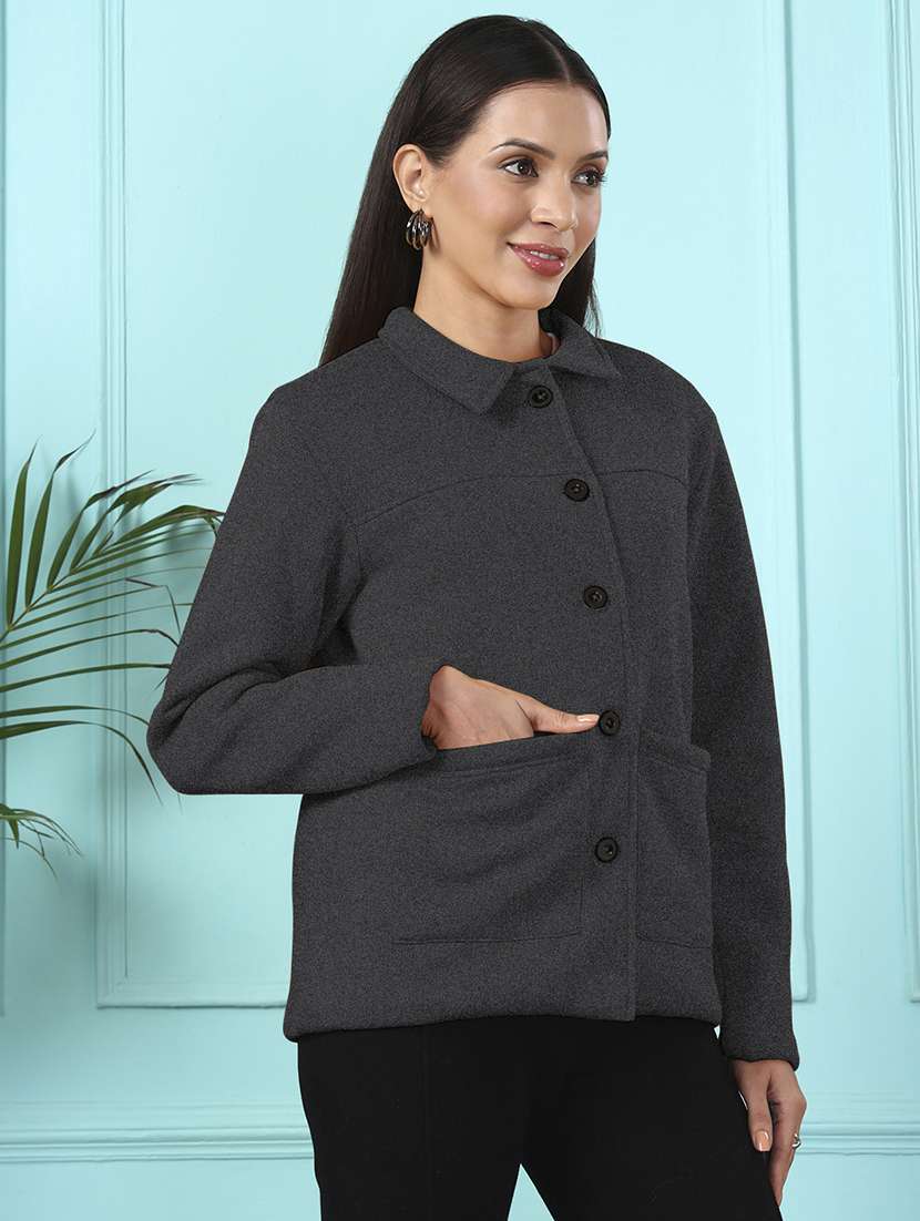 Women Solid Long Sleeves Regular Coat - 22401513 -  Standard Image - 2