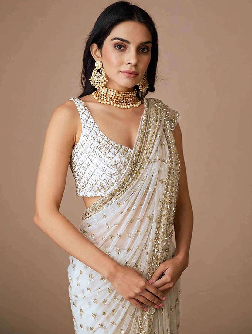 women solid with work embellished saree with blouse - 22401730 -  Standard Image - 2