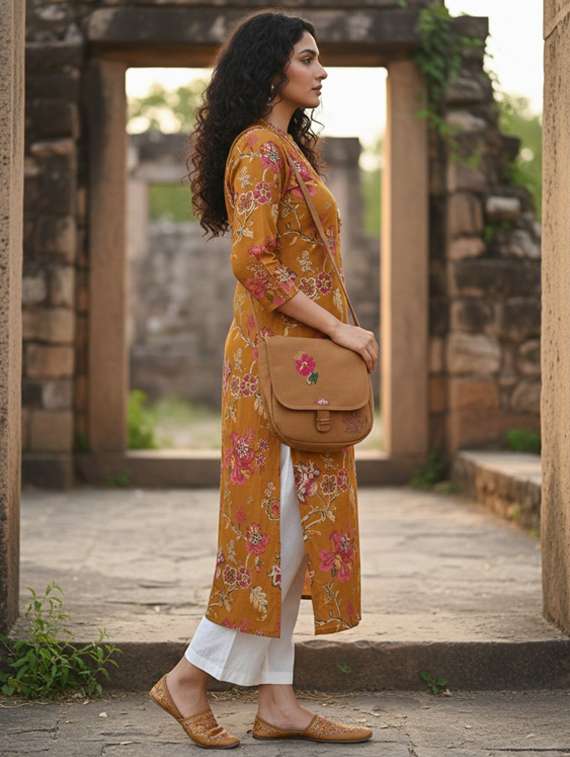 women printed three quarter sleeve straight kurta - 22401818 -  Standard Image - 2