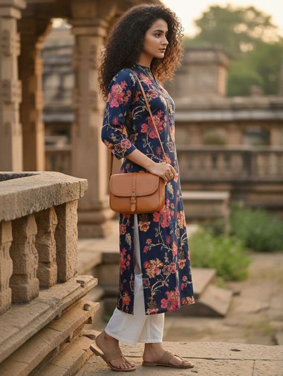 women printed three quarter sleeve straight kurta - 22401819 -  Standard Image - 2