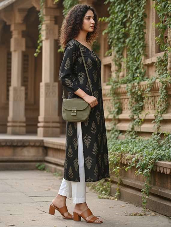 women printed three quarter sleeve straight kurta - 22401822 -  Standard Image - 2