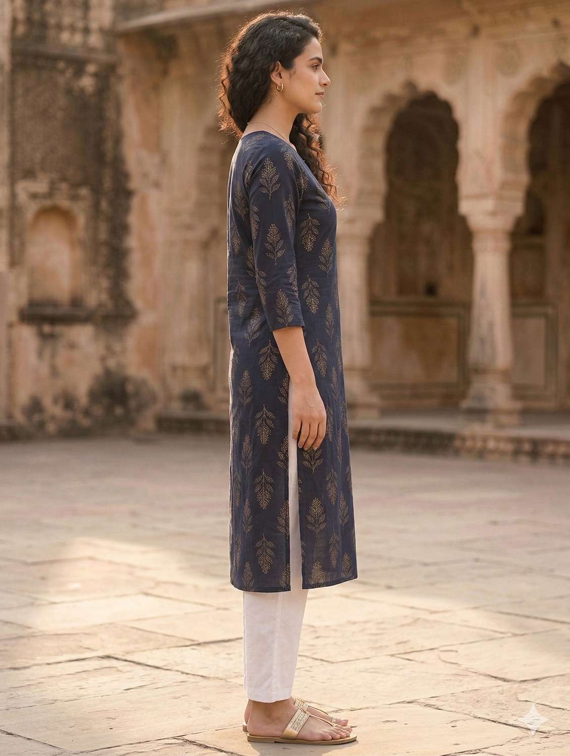 women printed three quarter sleeve straight kurta - 22401823 -  Standard Image - 2