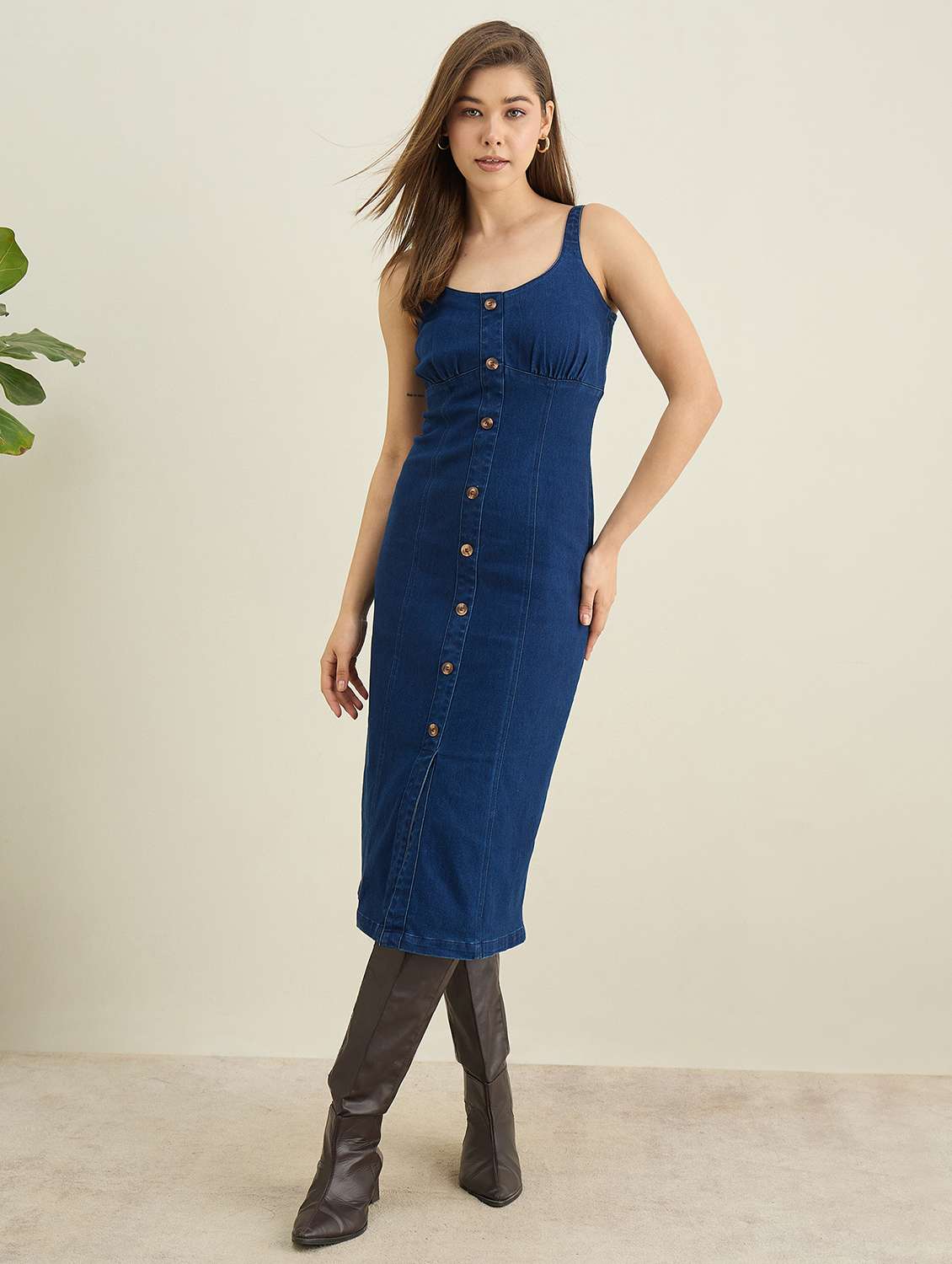 women solid sleeveless denim bodycon dress - 22401935 -  Standard Image - 2