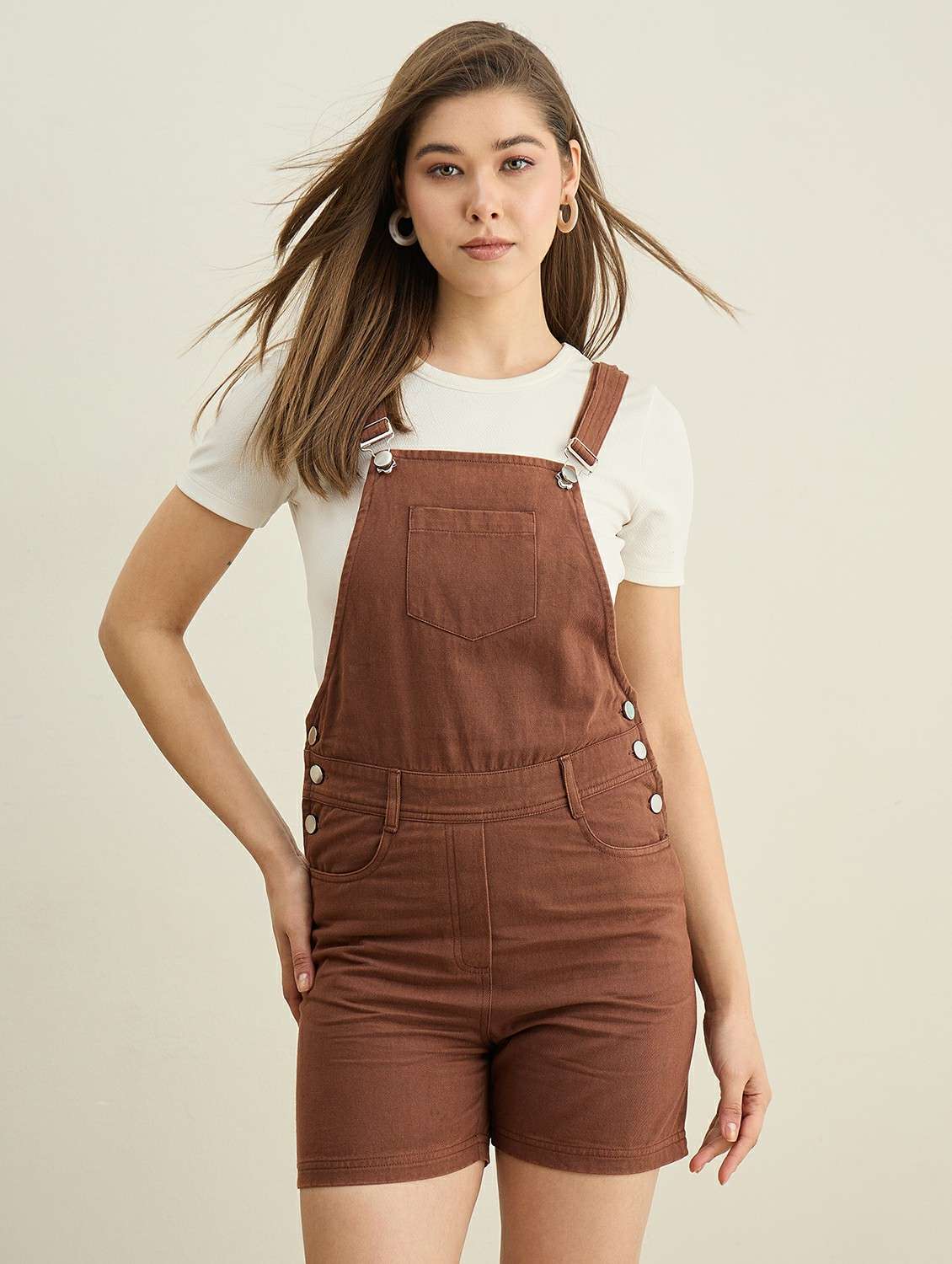 women brown solid short dungaree - 22401945 -  Standard Image - 2