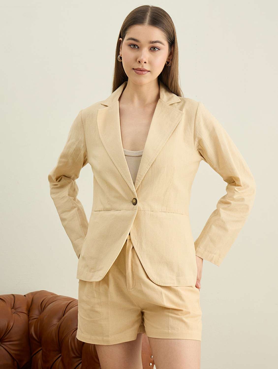 women solid long sleeve single breasted blazer - 22401949 -  Standard Image - 2