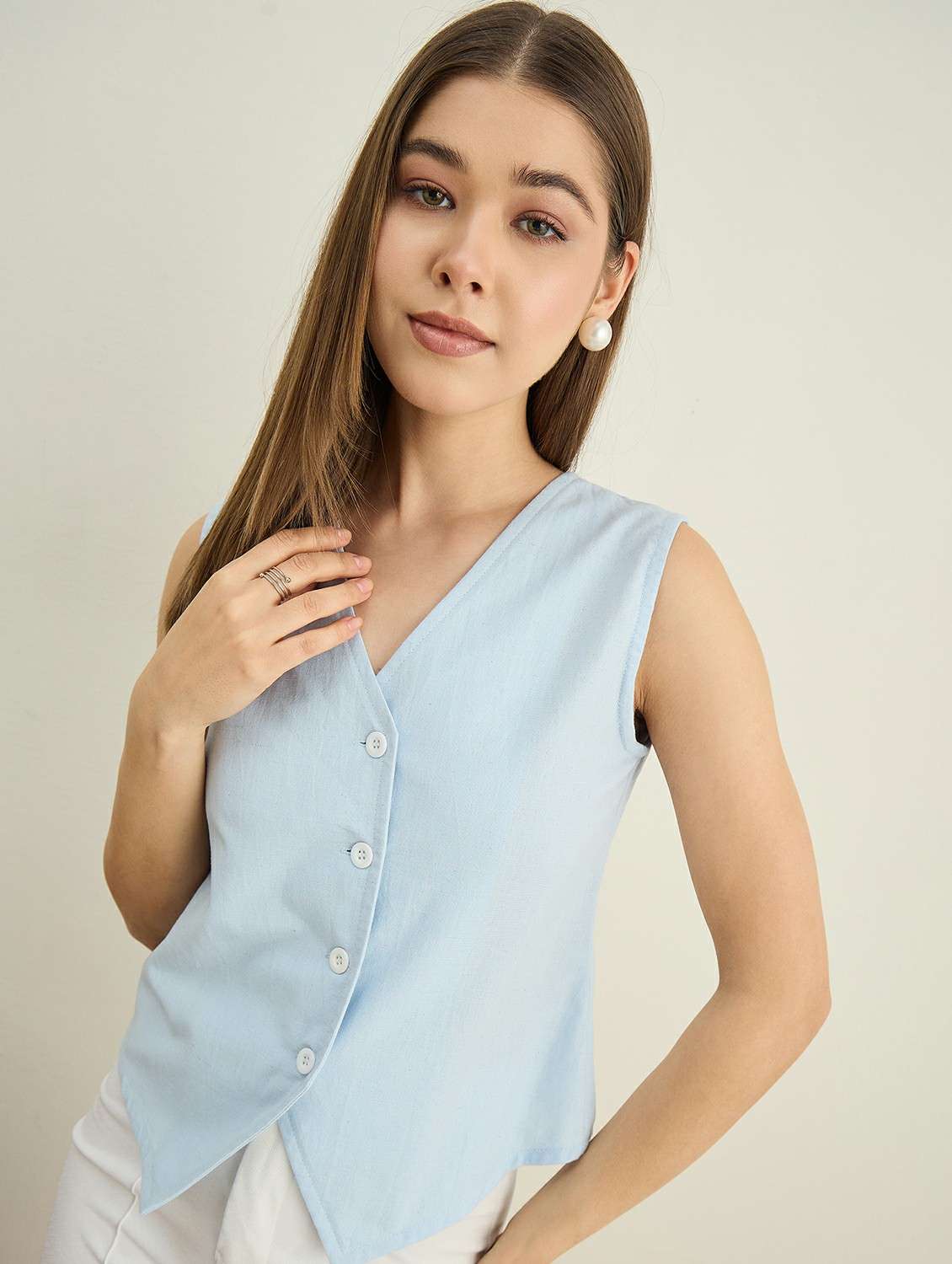 women solid sleeveless vest top - 22401952 -  Standard Image - 2
