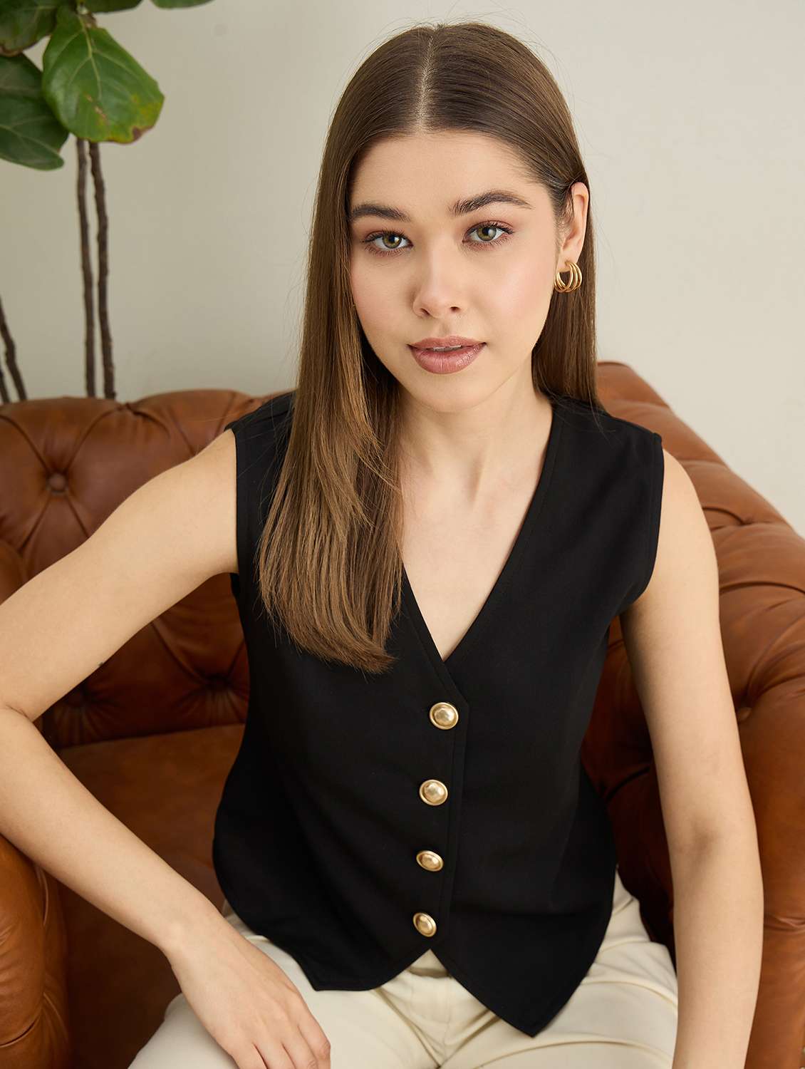 women solid sleeveless vest top - 22401953 -  Standard Image - 2