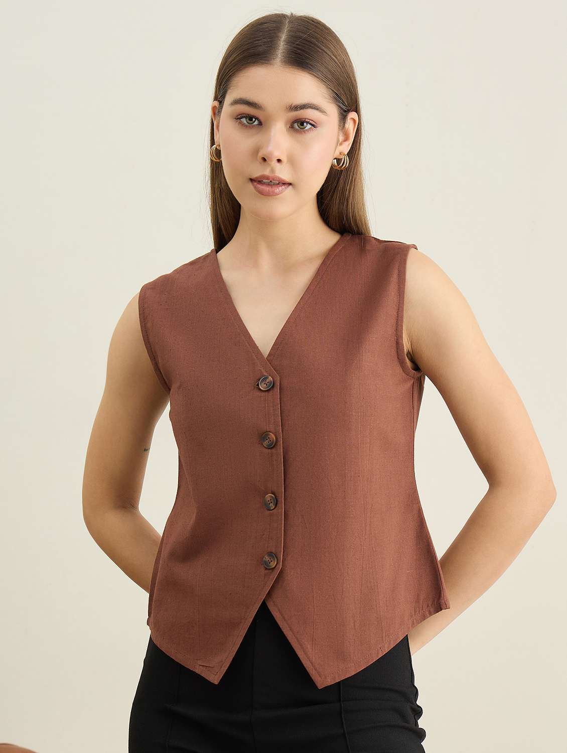 women solid sleeveless vest top - 22401954 -  Standard Image - 2