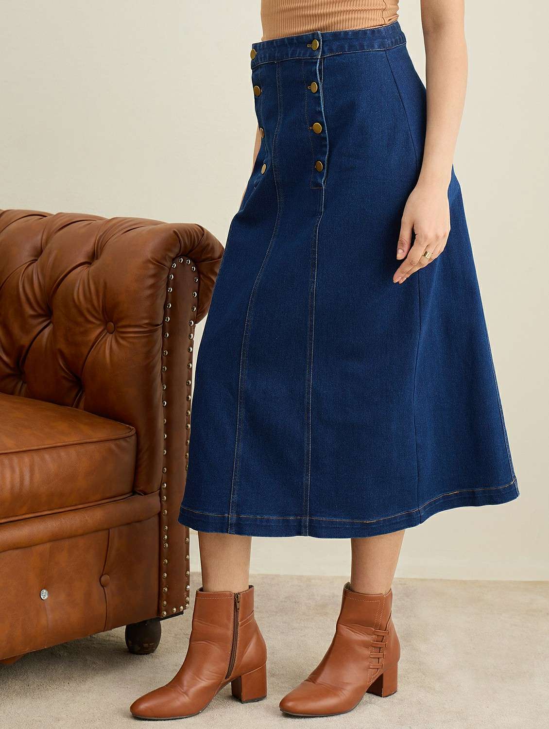 women solid high rise denim a-line skirt - 22401967 -  Standard Image - 2