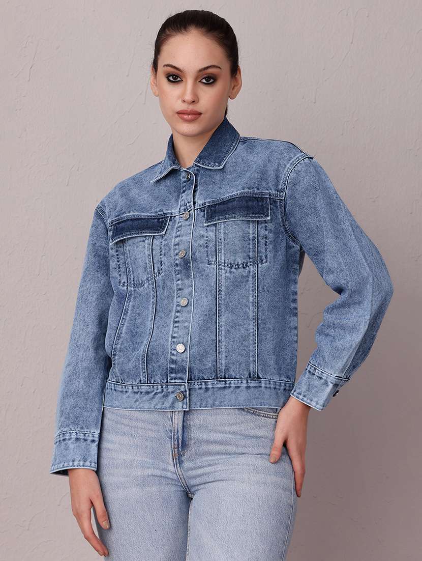 women solid long sleeve denim jacket - 22402001 -  Standard Image - 2