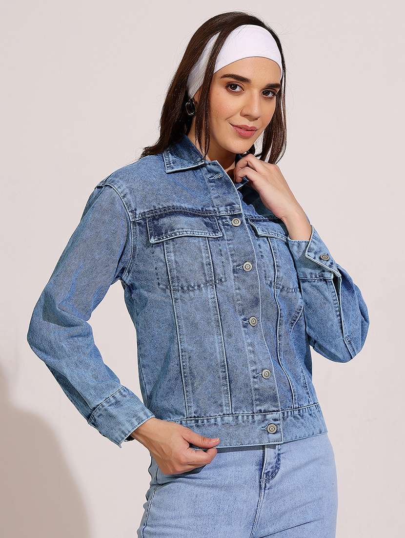 women solid long sleeve denim jacket - 22402002 -  Standard Image - 2