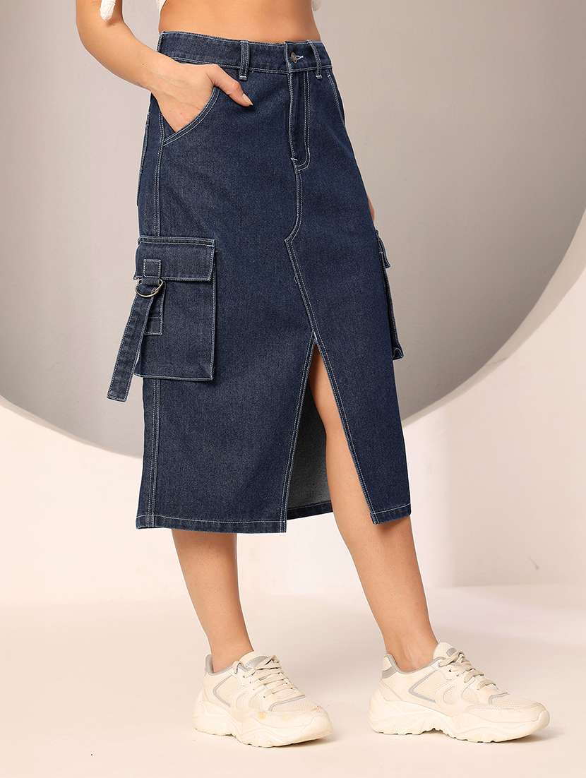 women solid high rise cargo denim skirt - 22402003 -  Standard Image - 2
