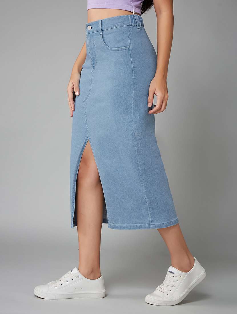 women solid high rise denim straight skirt - 22402007 -  Standard Image - 2