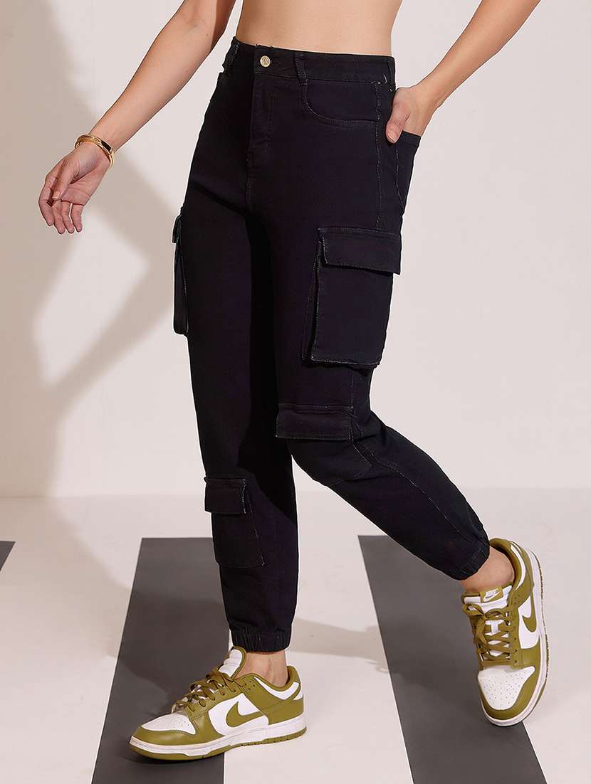 women solid high rise cargo jogger - 22402020 -  Standard Image - 2