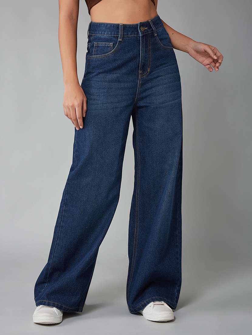 women solid high rise relaxed fit jeans