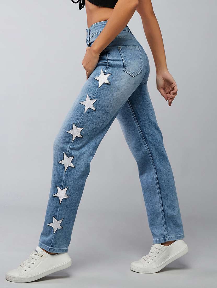 women patched high rise straight jeans - 22402036 -  Standard Image - 2
