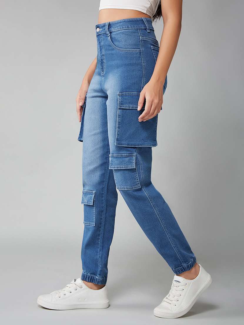 women solid high rise cargo jogger - 22402065 -  Standard Image - 2