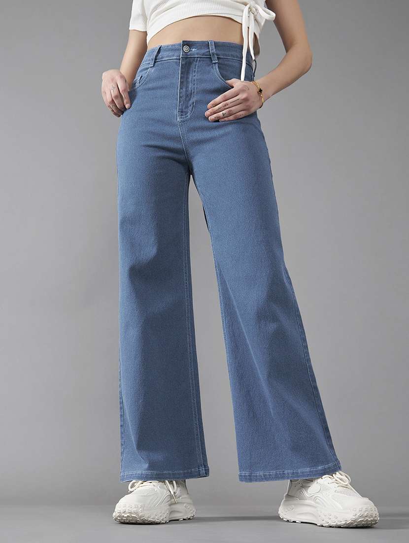 women solid high rise bootcut jeans